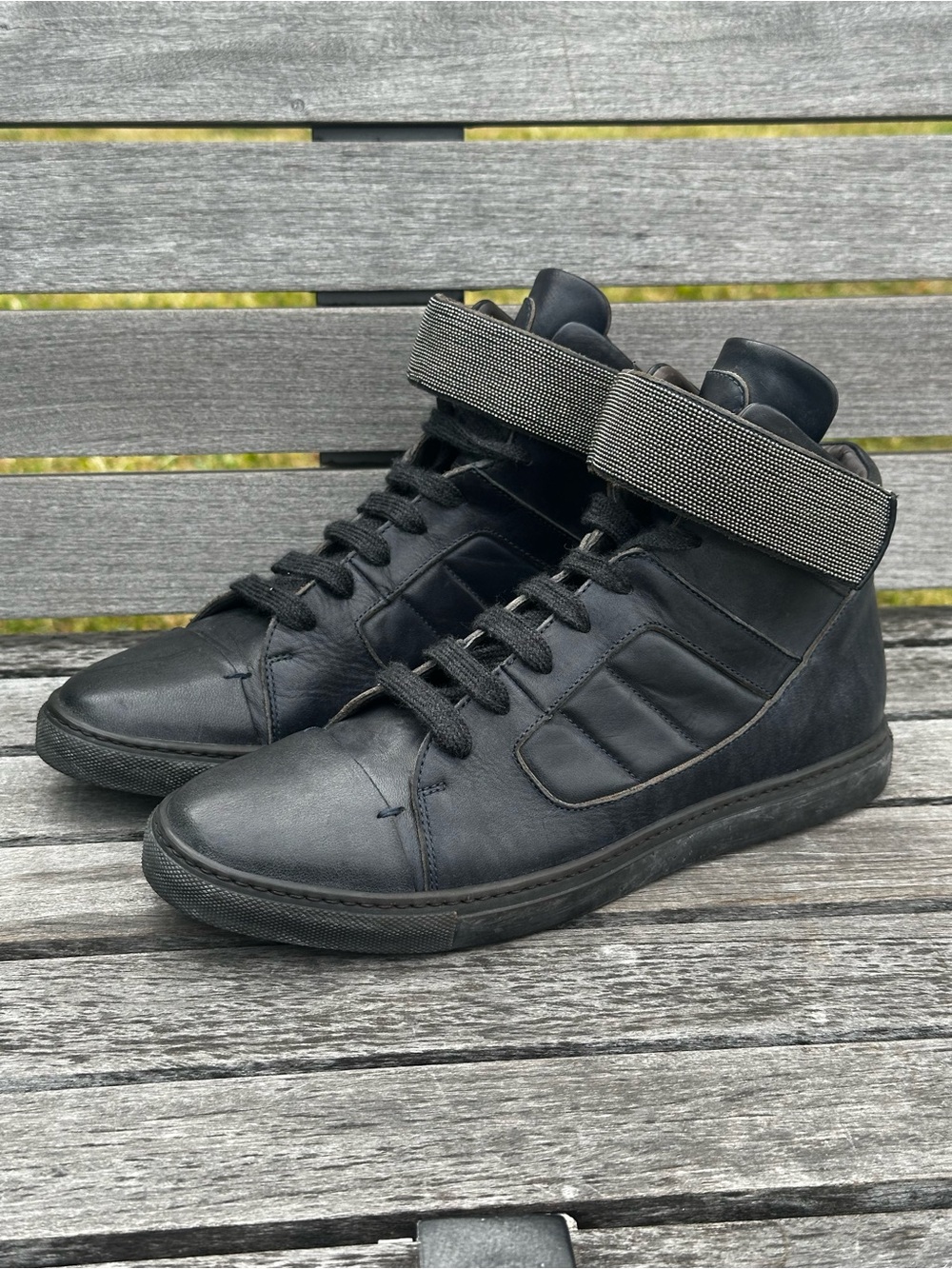 Brunello Cucinelli Monili High-Top Leather Sneakers — EU 39 / US 9